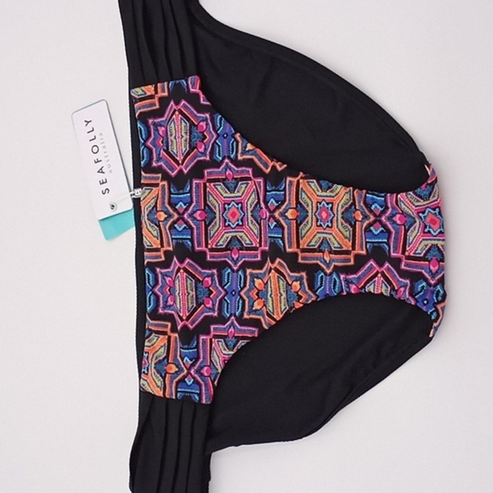 Seafolly Sun Temple Ruched Side Retro Bikini‎ Bottom Black US 12